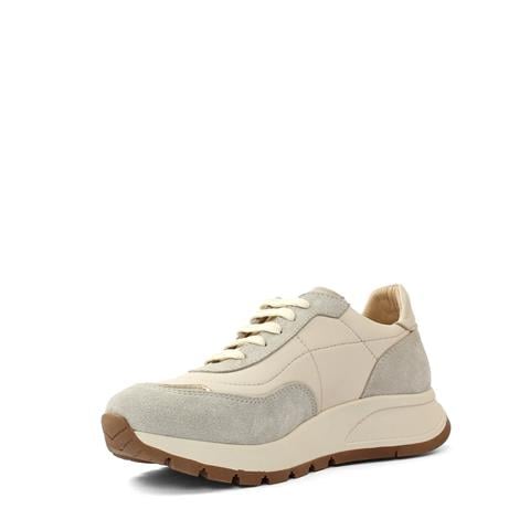 Kadın Bej Bağcıklı Kalın Tabanlı Deri Sneaker