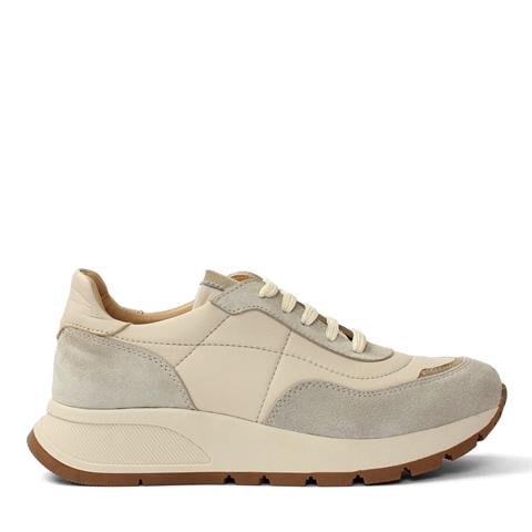 Kadın Bej Bağcıklı Kalın Tabanlı Deri Sneaker