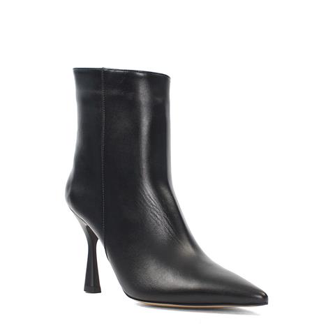 Kadın Siyah Fermuarlı İnce Topuklu Deri Bot