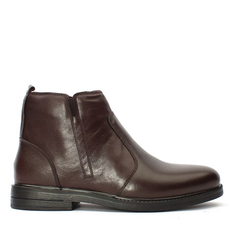 Erkek Kahverengi Fermuarlı Deri Bot