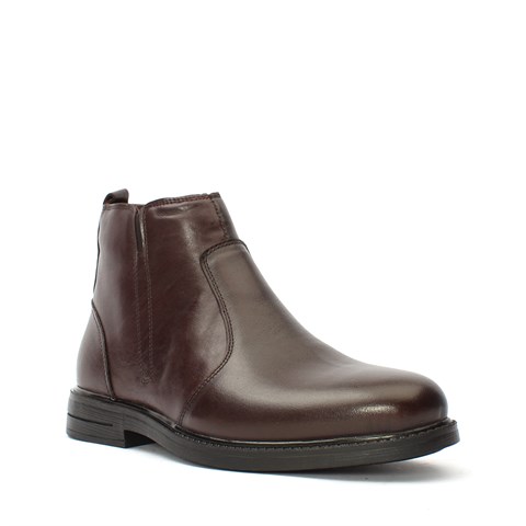 Erkek Kahverengi Fermuarlı Deri Bot