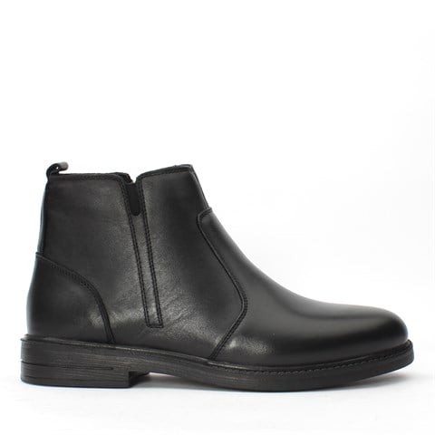 Erkek Siyah Fermuarlı Deri Bot