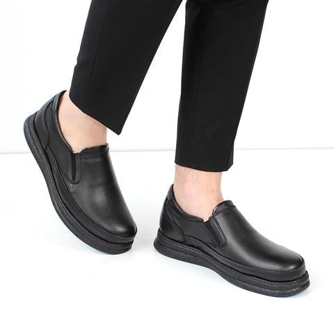 Erkek Siyah Kalın Tabanlı Deri Günlük Ayakkabı