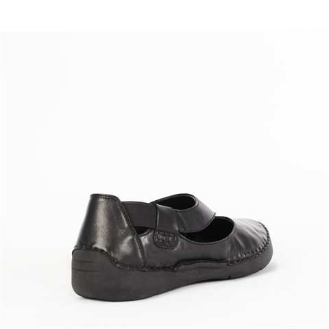 Kadın Siyah Bilekten Lastikli Deri Ayakkabı