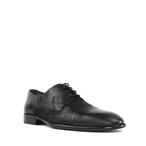 Erkek Siyah Bağcıklı Deri Klasik Ayakkabı