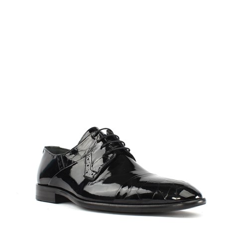 Erkek Siyah Bağcıklı Rugan Deri Klasik Ayakkabı