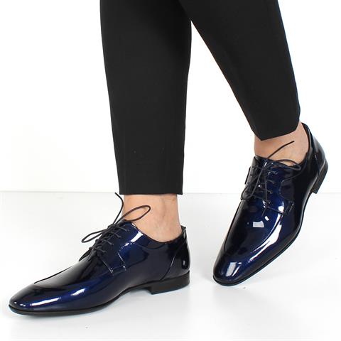 Erkek Lacivert Bağcıklı Rugan Deri Klasik Ayakkabı