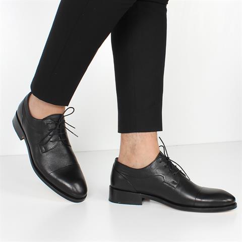 Erkek Siyah Bağcıklı Deri Klasik Ayakkabı