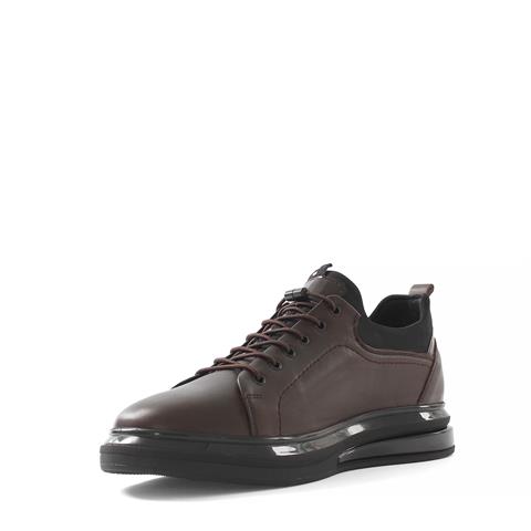 Erkek Kahverengi Bağcıklı Kalın Tabanlı Deri Sneaker