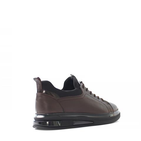 Erkek Kahverengi Bağcıklı Kalın Tabanlı Deri Sneaker