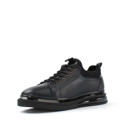 Erkek Lacivert Bağcıklı Kalın Tabanlı Deri Sneaker