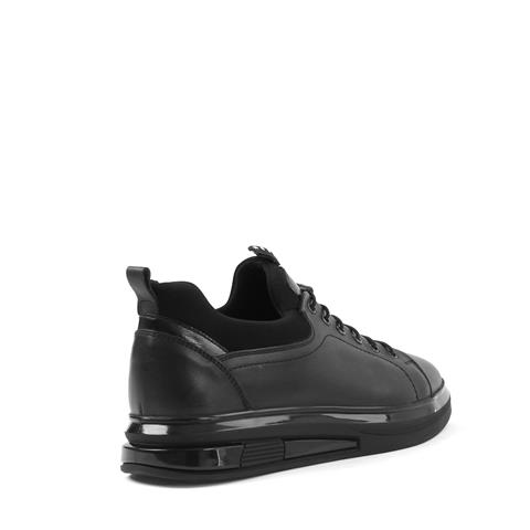Erkek Siyah Bağcıklı Kalın Tabanlı Deri Sneaker