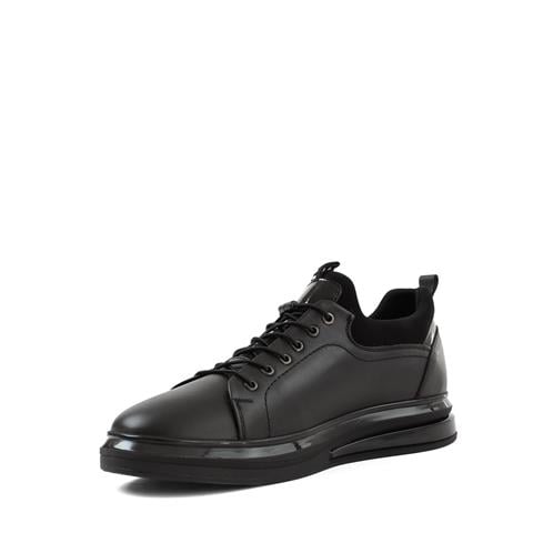 Erkek Siyah Bağcıklı Kalın Tabanlı Deri Sneaker