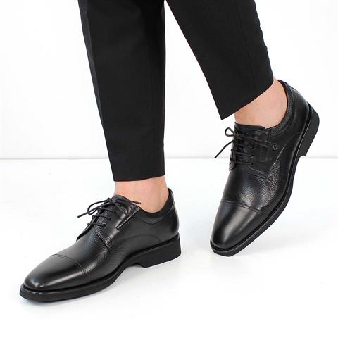 Erkek Siyah Bağcıklı Deri Klasik Ayakkabı