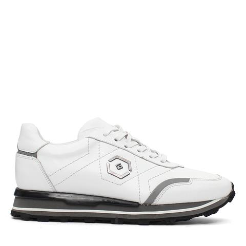 Erkek Beyaz Bağcıklı Kalın Tabanlı Deri Sneaker