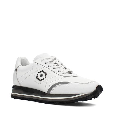 Erkek Beyaz Bağcıklı Kalın Tabanlı Deri Sneaker