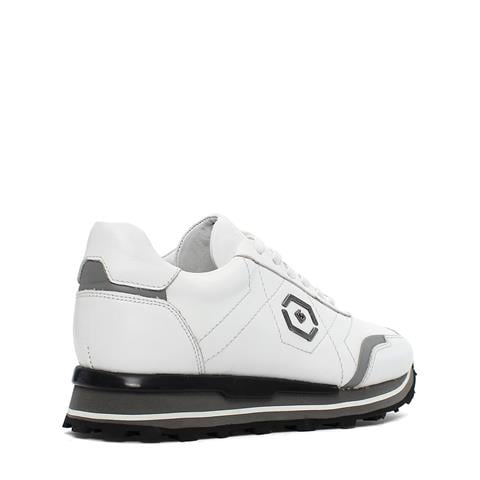 Erkek Beyaz Bağcıklı Kalın Tabanlı Deri Sneaker
