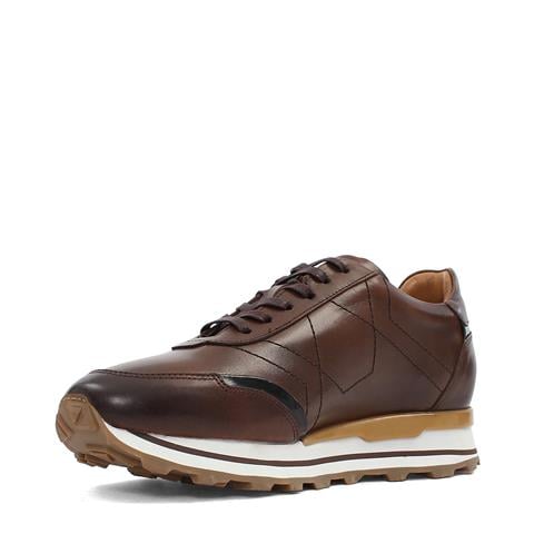 Erkek Kahverengi Bağcıklı Kalın Tabanlı Deri Sneaker