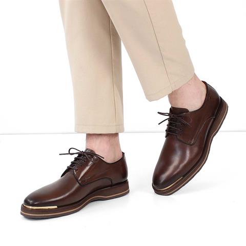 Erkek Kahverengi Bağcıklı Deri Klasik Ayakkabı