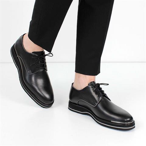 Erkek Siyah Bağcıklı Deri Klasik Ayakkabı