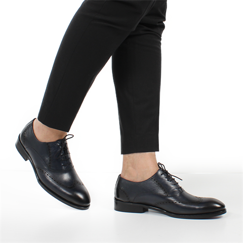 Erkek Lacivert Bağcıklı Deri Klasik Ayakkabı