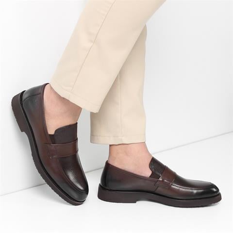 Erkek Kahverengi Deri Loafer