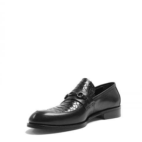 Erkek Siyah Kroko Deri Loafer