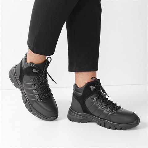 Erkek Siyah Bağcıklı Deri Bot