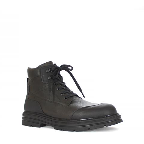 Erkek Haki Bağcıklı Fermuarlı Deri Bot