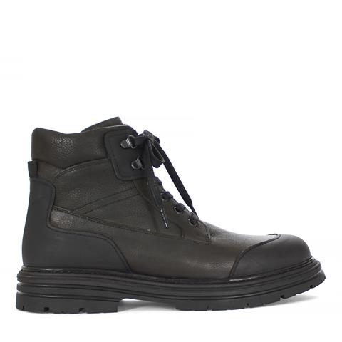 Erkek Haki Bağcıklı Fermuarlı Deri Bot