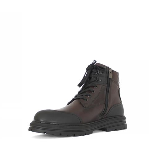 Erkek Kahverengi Bağcıklı Fermuarlı Deri Bot