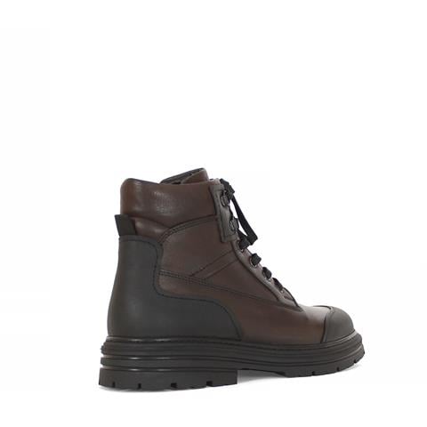 Erkek Kahverengi Bağcıklı Fermuarlı Deri Bot