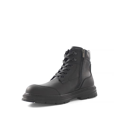 Erkek Siyah Bağcıklı Fermuarlı Deri Bot