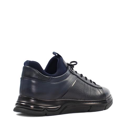 Erkek Lacivert Bağcıklı Kalın Tabanlı Deri Sneaker