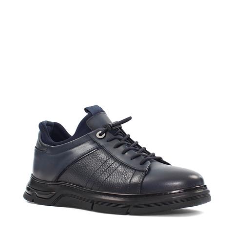 Erkek Lacivert Bağcıklı Kalın Tabanlı Deri Sneaker