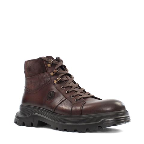 Erkek Kahverengi Bağcıklı Fermuarlı Deri Bot