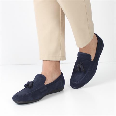 Erkek Lacivert Süet Deri Loafer