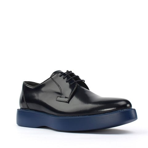 Erkek Lacivert Bağcıklı Kalın Tabanlı Açma Deri Günlük Ayakkabı