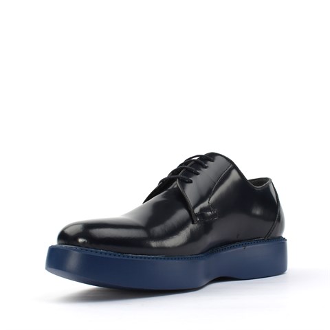 Erkek Lacivert Bağcıklı Kalın Tabanlı Açma Deri Günlük Ayakkabı