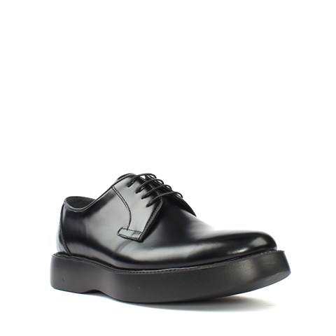 Erkek Siyah Bağcıklı Kalın Tabanlı Açma Deri Günlük Ayakkabı