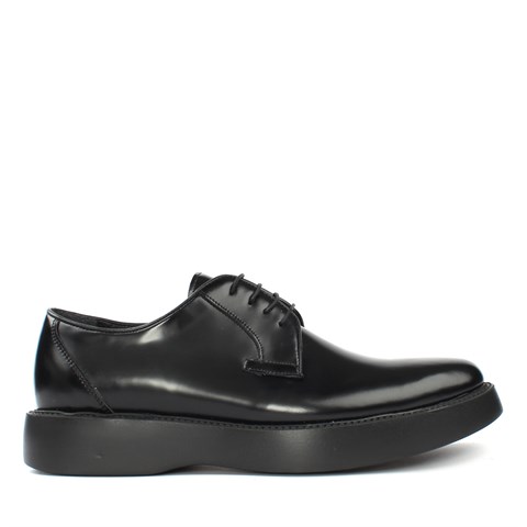 Erkek Siyah Bağcıklı Kalın Tabanlı Açma Deri Günlük Ayakkabı