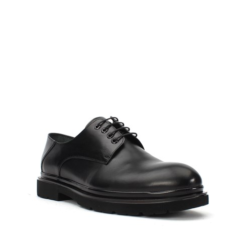 Erkek Siyah Bağcıklı Deri Günlük Ayakkabı