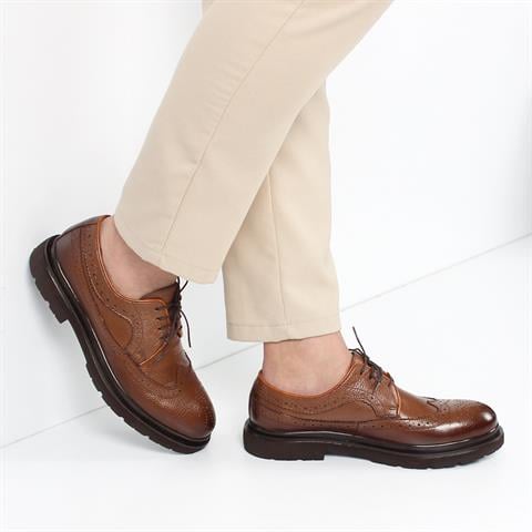 Erkek Taba Bağcıklı Deri Günlük Ayakkabı