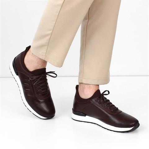 Erkek Kahverengi Bağcıklı Deri Sneaker