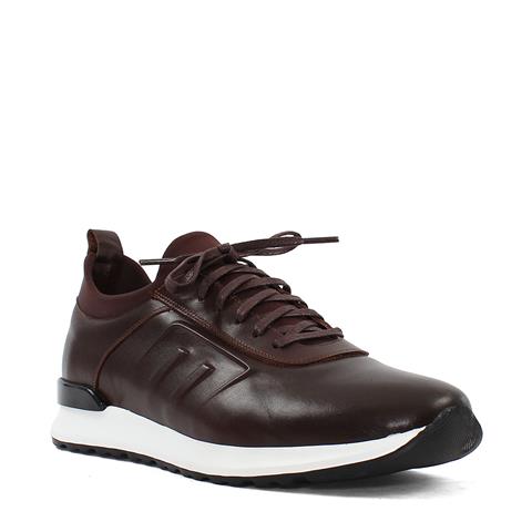 Erkek Kahverengi Bağcıklı Deri Sneaker