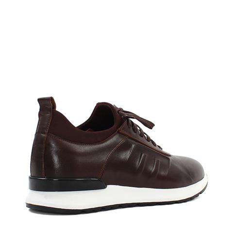 Erkek Kahverengi Bağcıklı Deri Sneaker