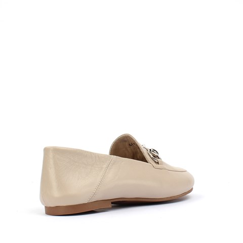 Kadın Bej Tokalı Deri Loafer