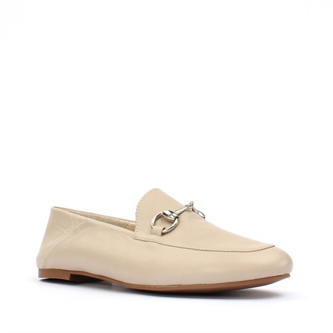 Kadın Bej Tokalı Deri Loafer