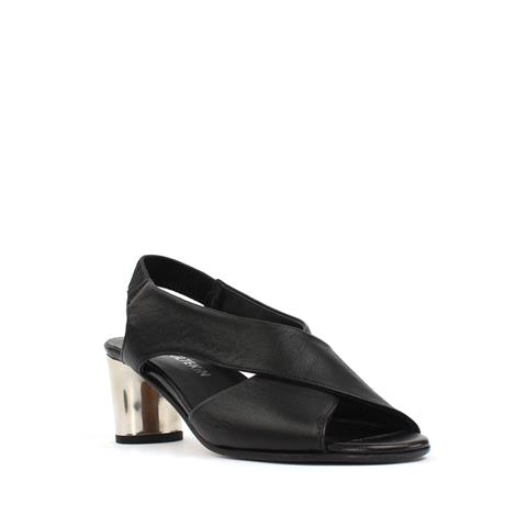 Kadın Siyah Arkası Lastikli Topuklu Deri Sandalet