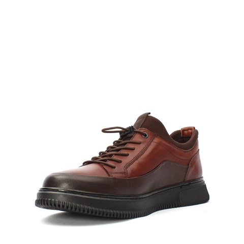 Erkek Kahverengi Bağcıklı Kalın Tabanlı Deri Günlük Ayakkabı